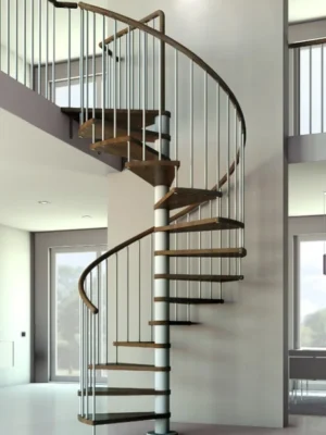 escalera de caracol para interior moderna de madera y acero