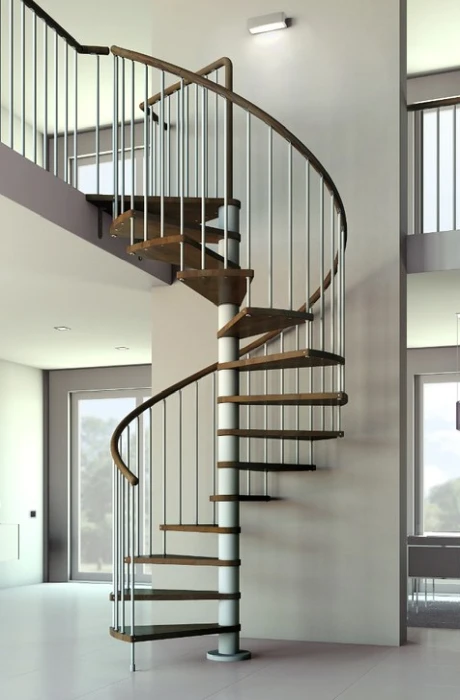 escalera de caracol para interior moderna de madera y acero