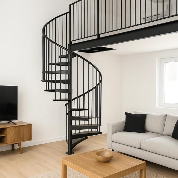 escalera de caracol moderna para interior metálica en color negro