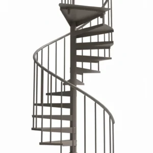 Escalera de caracol metálica gris claro, diseño funcional y minimalista ideal para interiores modernos, altillos o espacios reducidos