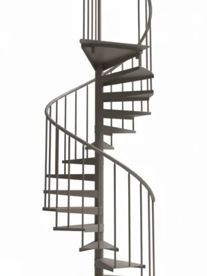 Escalera de caracol metálica gris claro, diseño funcional y minimalista ideal para interiores modernos, altillos o espacios reducidos